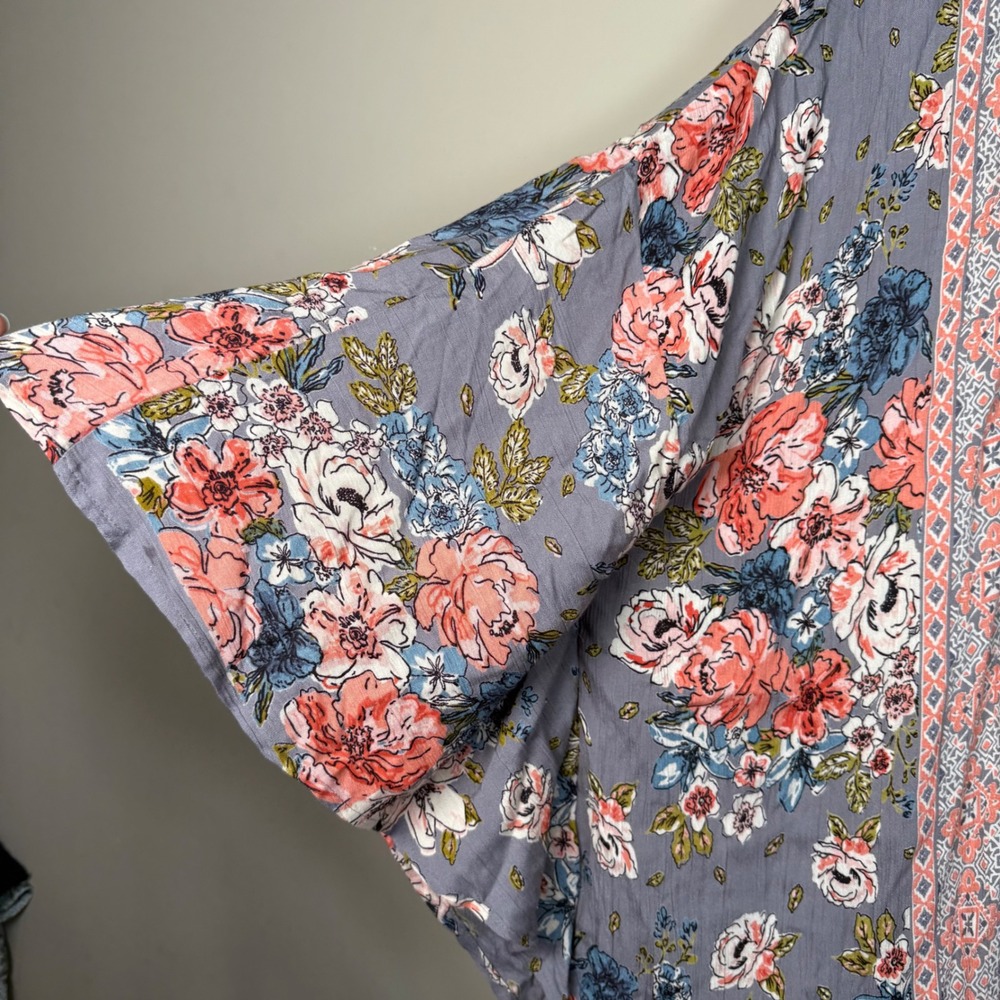 Angie Mixed Pattern Floral Boho Open Front Kimono Cardigan Medium - Picture 4 of 12